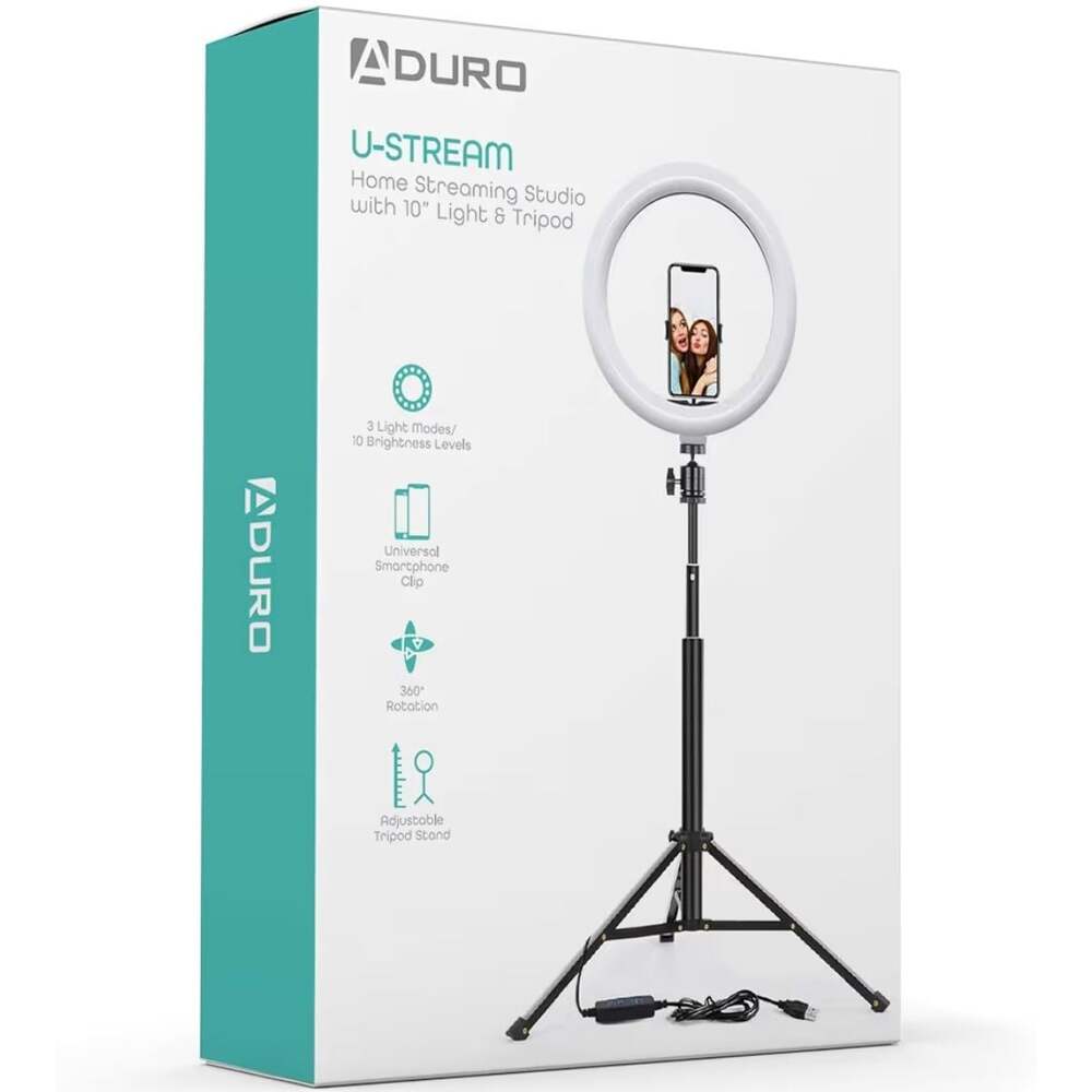 Aduro U-Stream 10-Inch Home Streaming Studio Ring Light with Tripod Stand